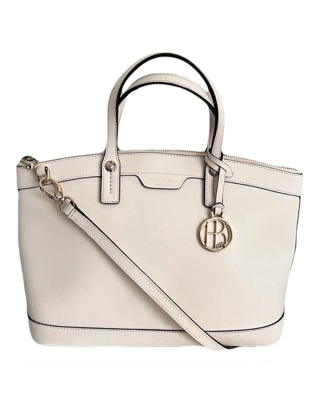 Henri Bendel Ivory Saffiano Leather Convertible Crossbody Satchel